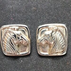Avon Silver-Tone Equestrian Horse Head Square Clip Earrings